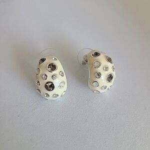 Signed DaVinci Rhinestone Earrings Cream Domed Studs Vintage‎ Jewelry Ladies